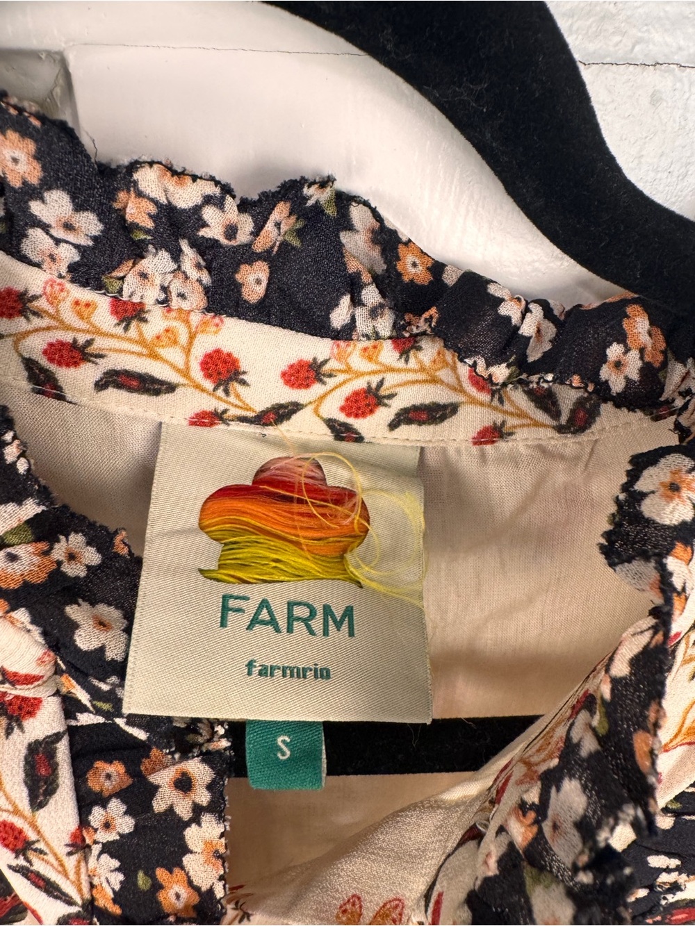 FARM Rio Cream Floral Tiered Long Sleeve Dress with Black Trim - Picture 2 of 3